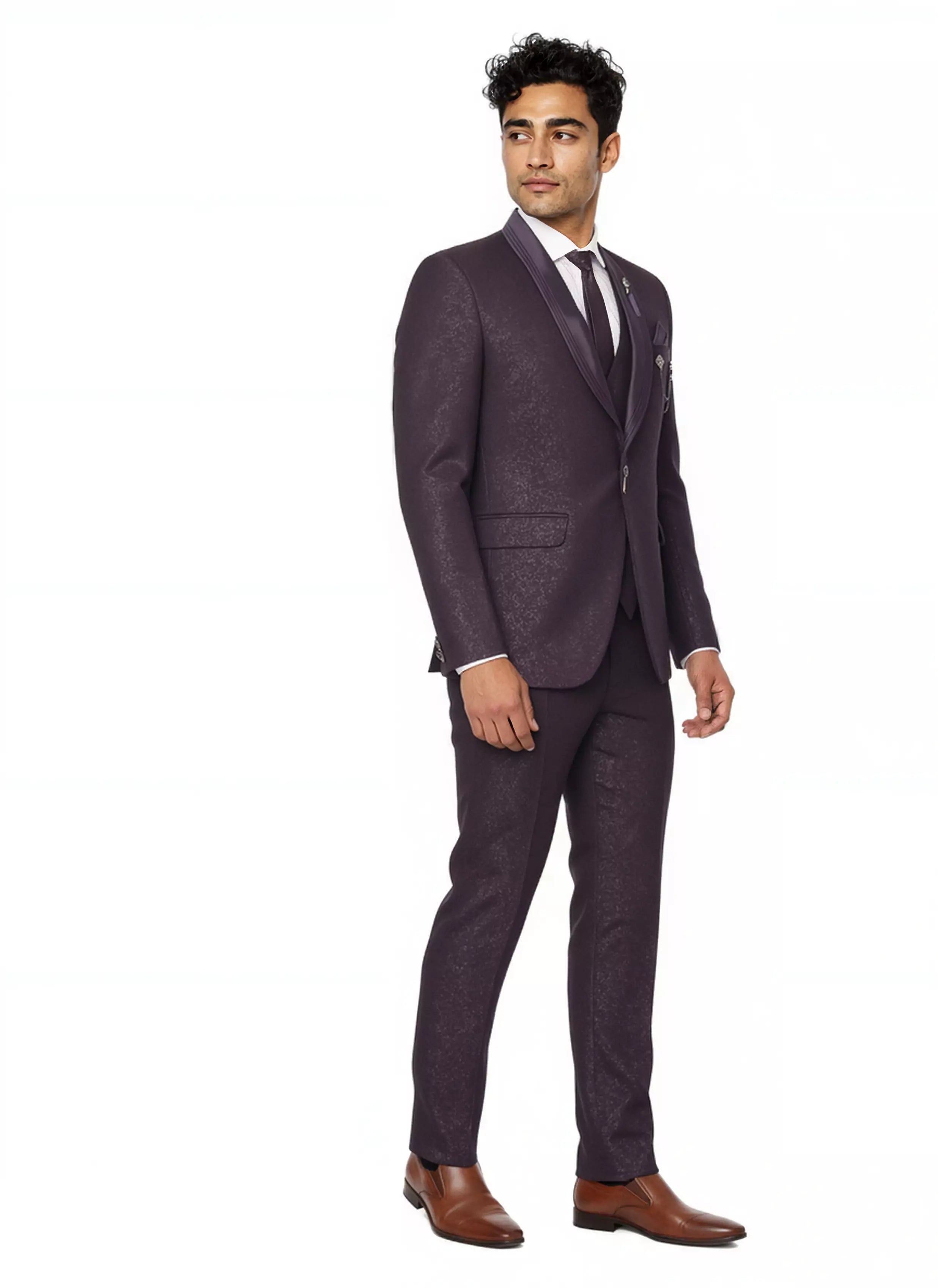 Image of Self Floral Patterned Jacquard Designer Suit