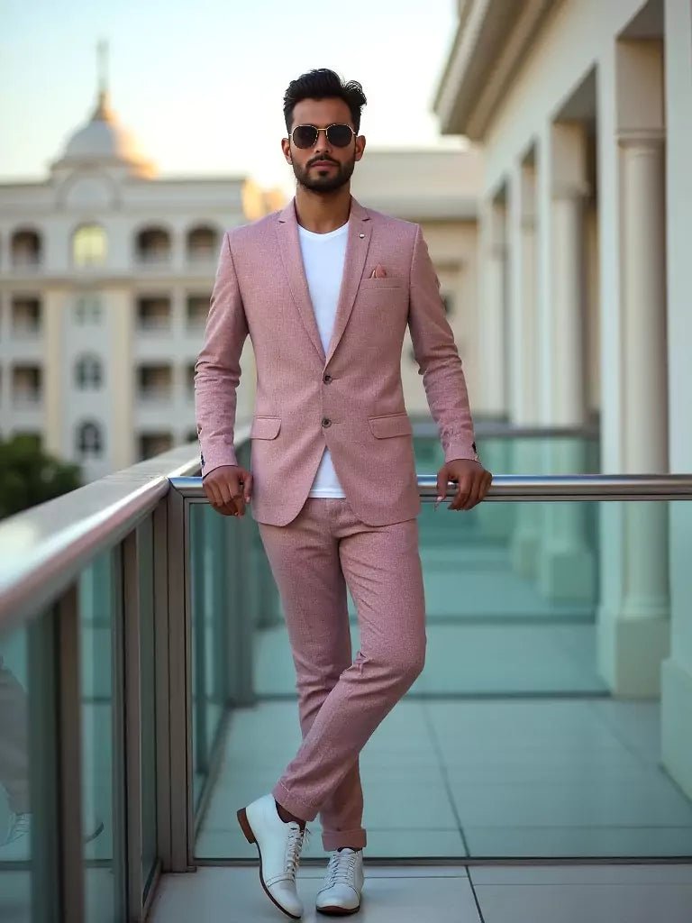 Image of Suede and Giza Cotton Blazer in Peach - South India Shopping Mall