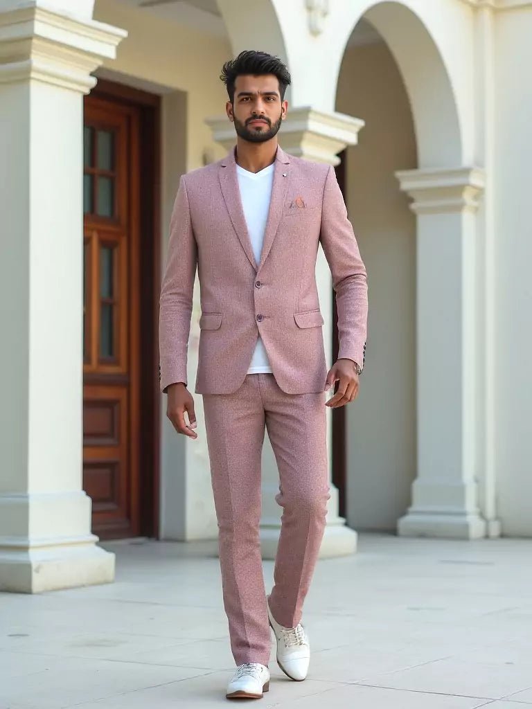 Image of Suede and Giza Cotton Blazer in Peach - South India Shopping Mall