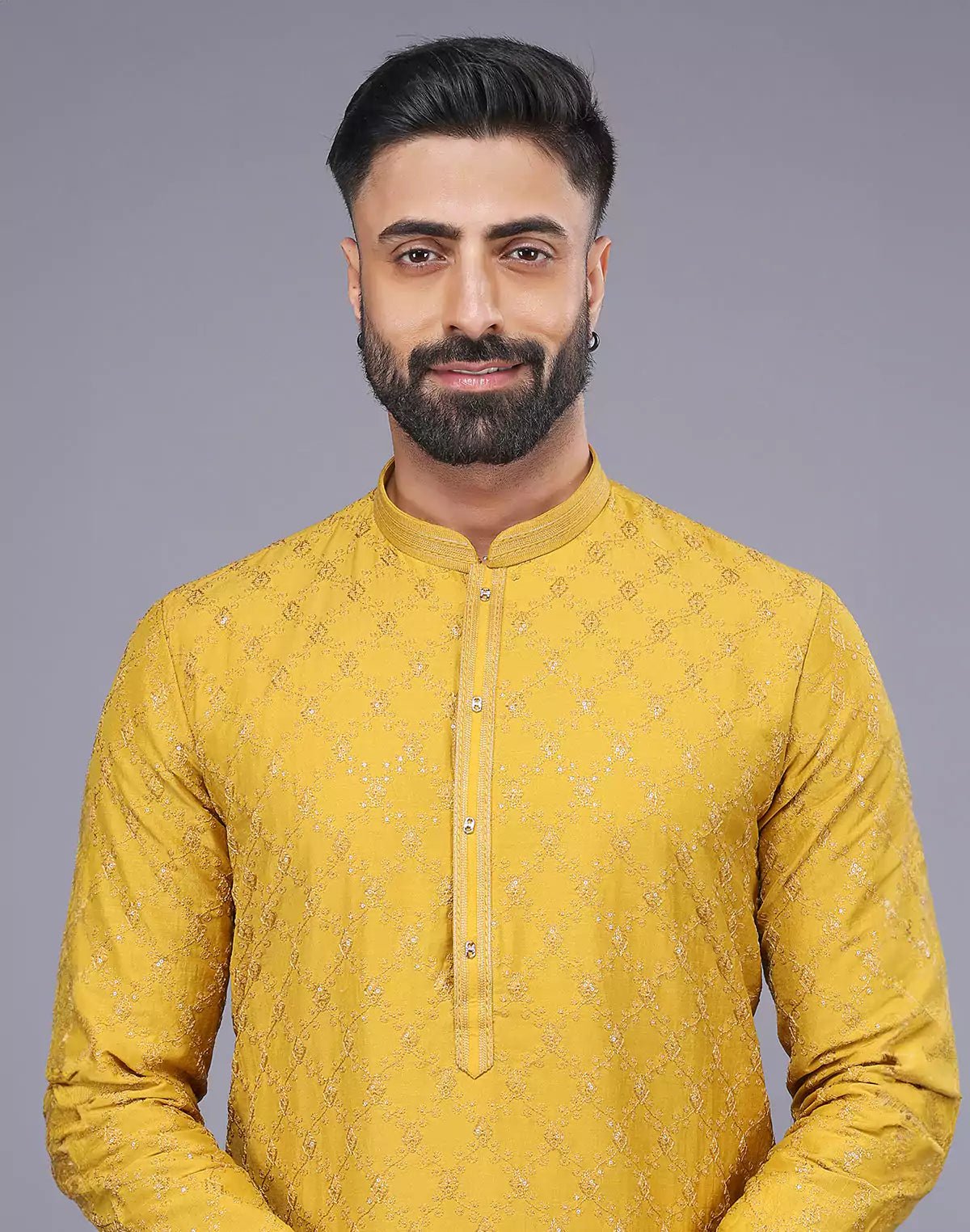 Image of Sunlight Yellow Embellished work Soft Silk Party Wear Floral Kurta Set - South India Shopping Mall