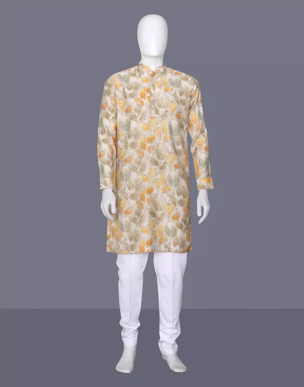 Image of Sunshine Yellow Floral Cotton Silk Mica Print Kurta - South India Shopping Mall