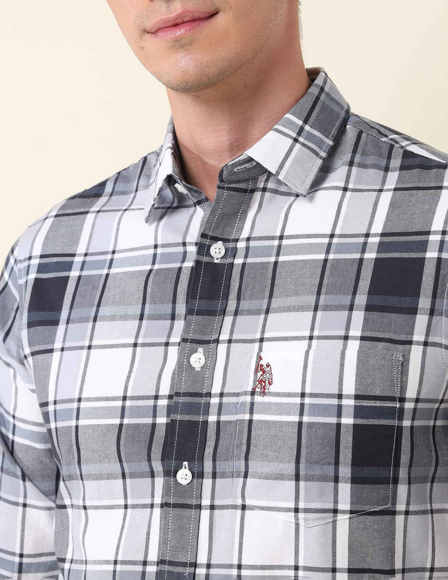 Tailored Fit Grey Checked Cotton Men's Shirt - South India Shopping Mall