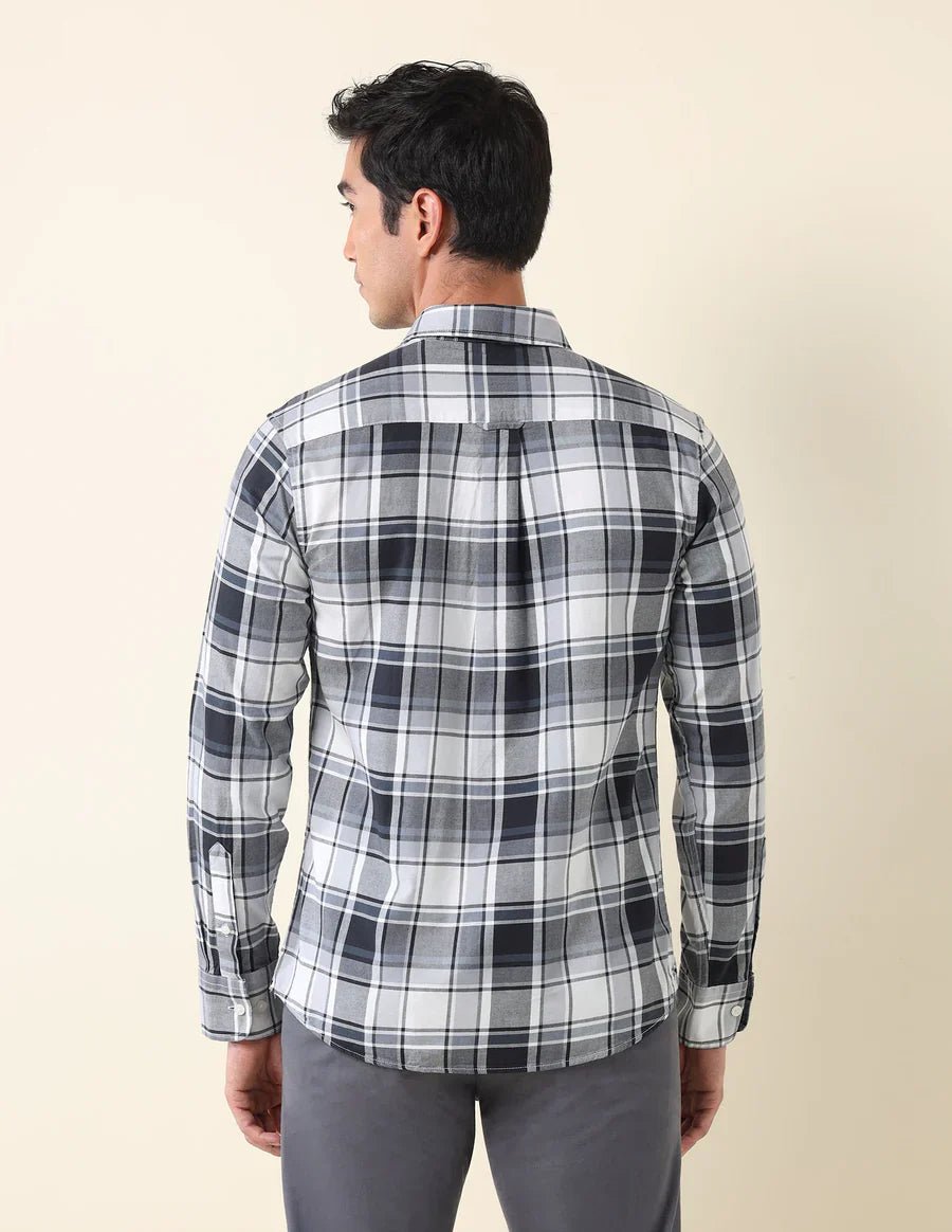 Image of Tailored Fit Grey Checked Cotton Men's Shirt - South India Shopping Mall