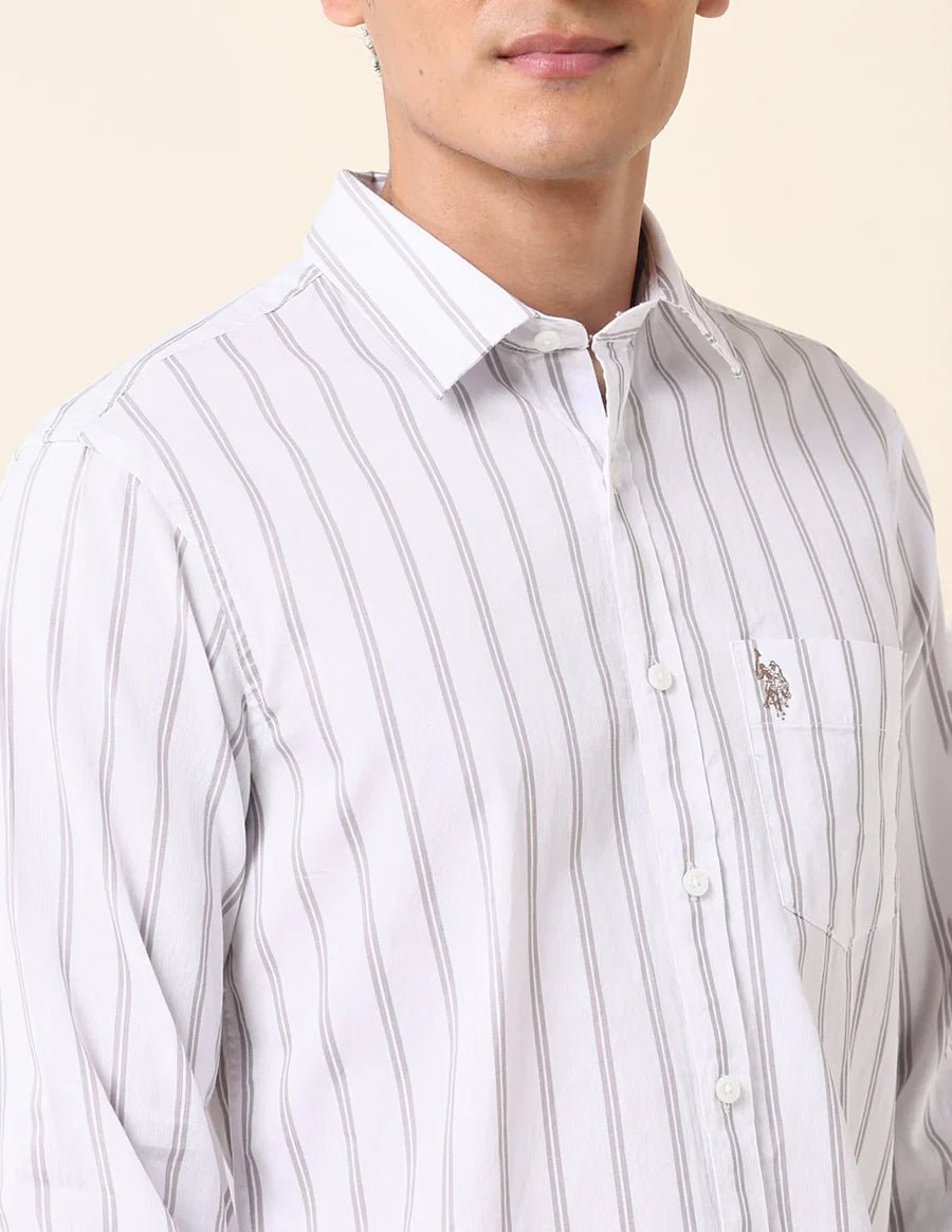 Image of Tailored Fit Khaki Colour Premium Cotton Vertical Stripe Shirt - South India Shopping Mall