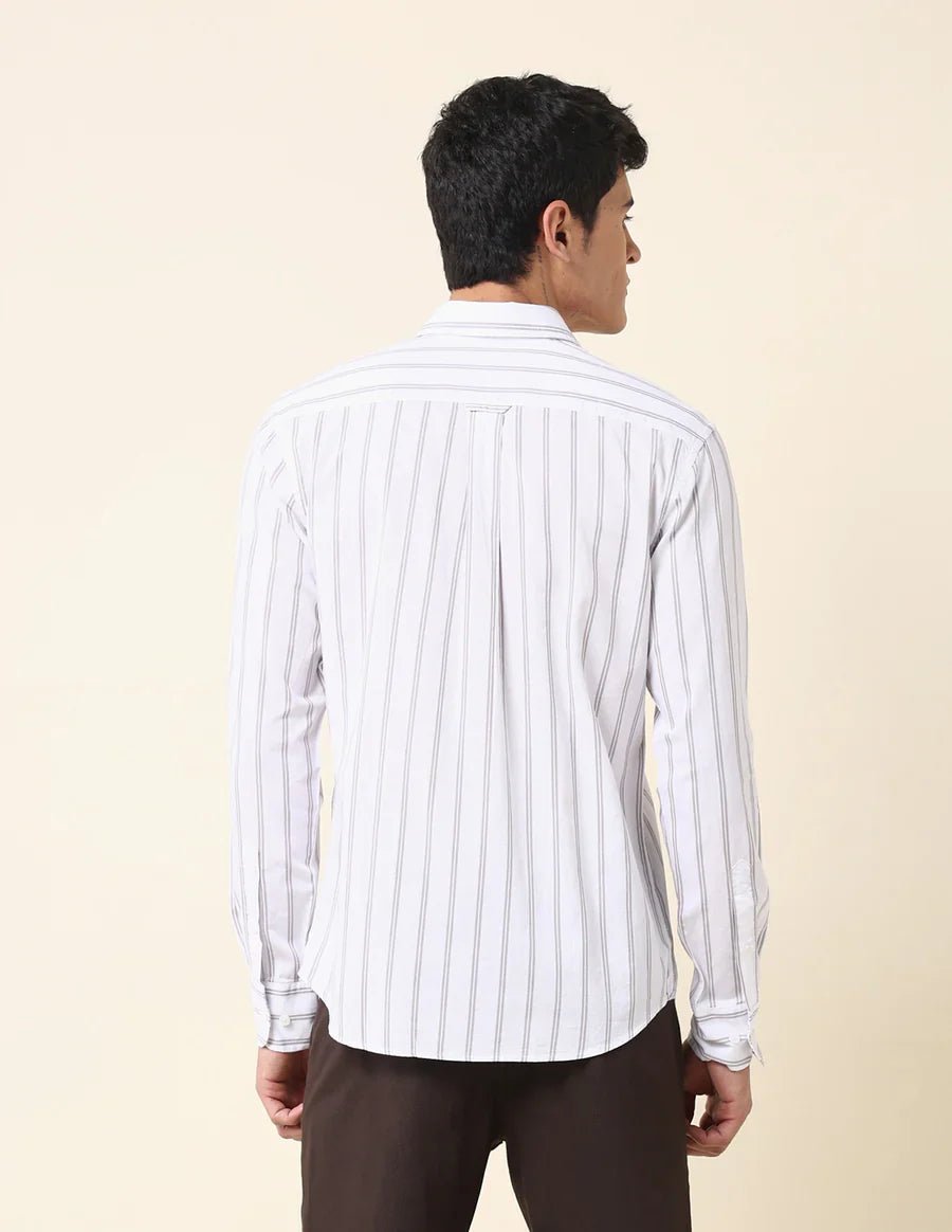 Image of Tailored Fit Khaki Colour Premium Cotton Vertical Stripe Shirt - South India Shopping Mall