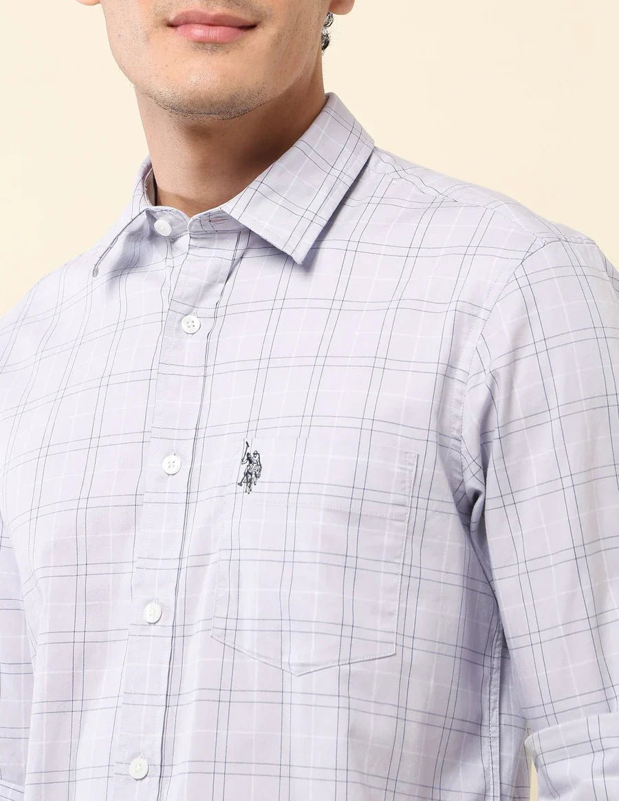 Image of Tailored Fit Light Grey Checked Cotton Men's Shirt - South India Shopping Mall
