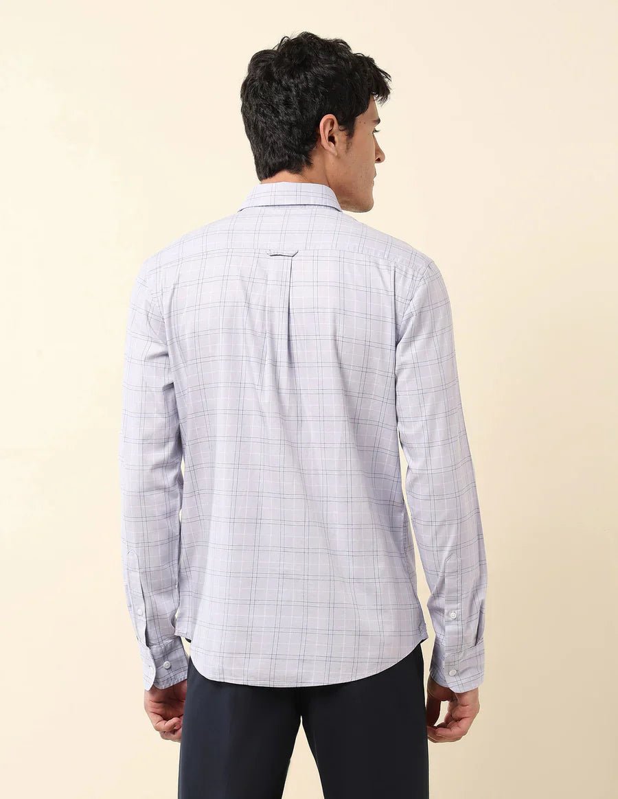 Image of Tailored Fit Light Grey Checked Cotton Men's Shirt - South India Shopping Mall
