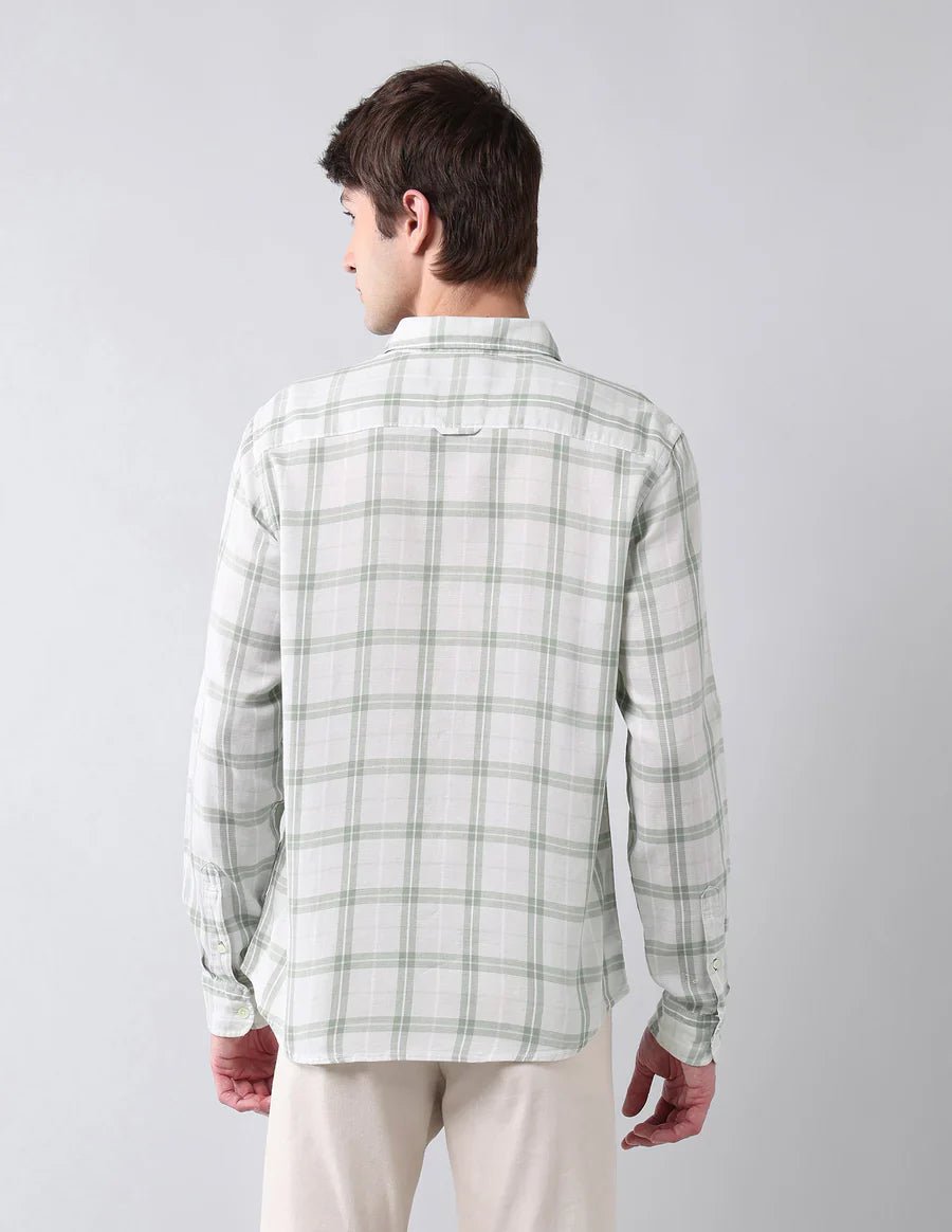 Image of Tartan Checks Light Green Linen Cotton Blend Shirt - South India Shopping Mall