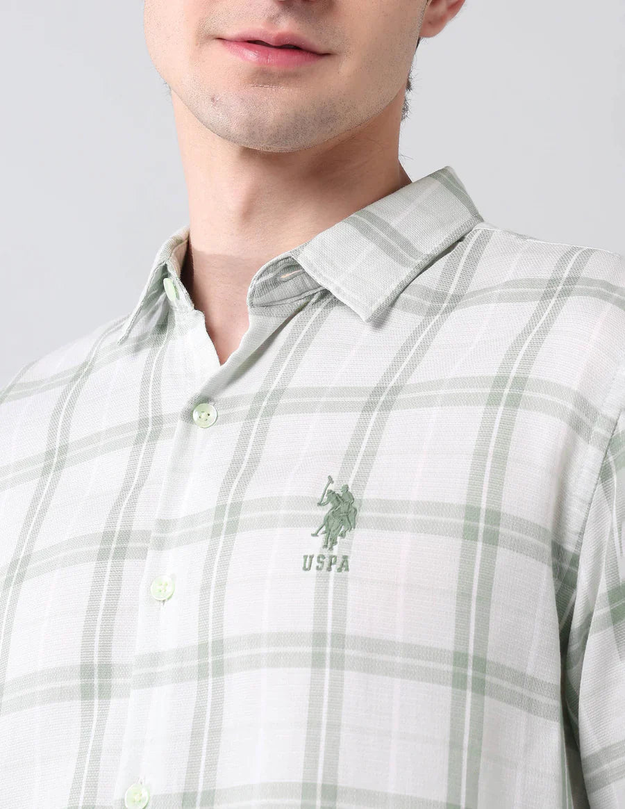 Tartan Checks Light Green Linen Cotton Blend Shirt - South India Shopping Mall