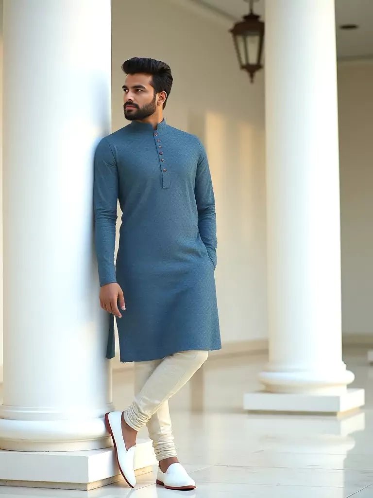 Image of Terrific Rama Self Design Cotton Kurta with Pajama - South India Shopping Mall