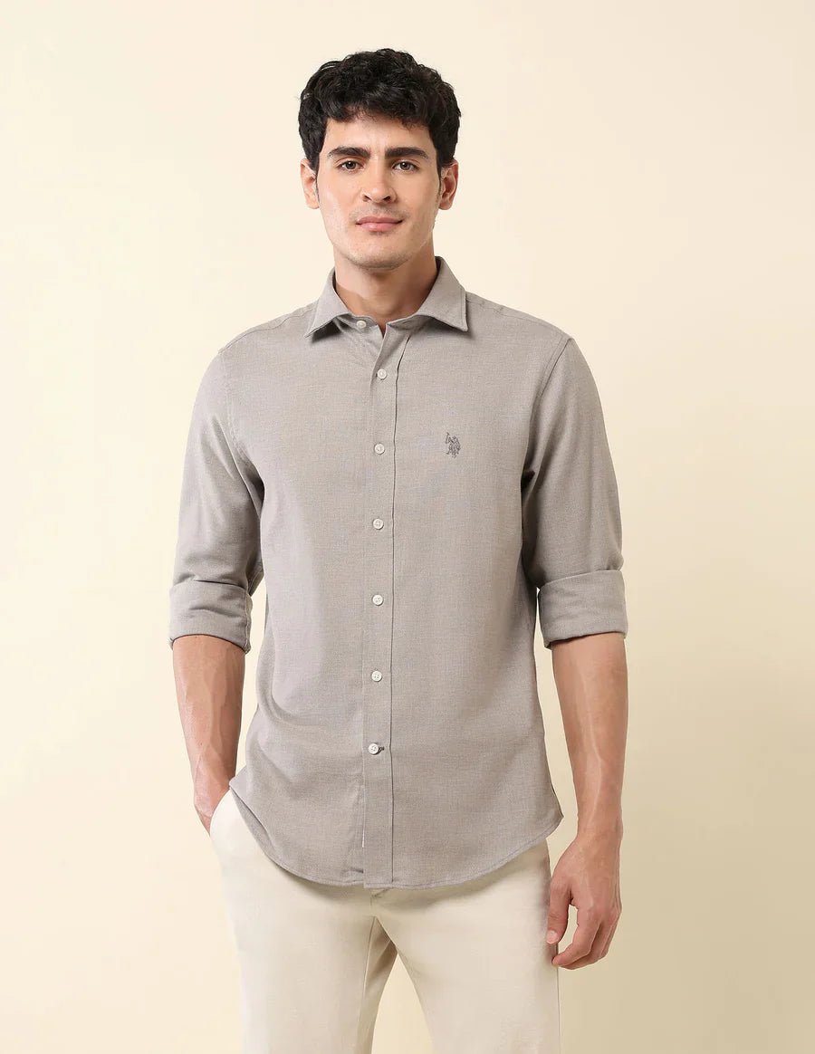Image of Textured Grey Lenin Cotton Tailored Fit Men's Shirt - South India Shopping Mall