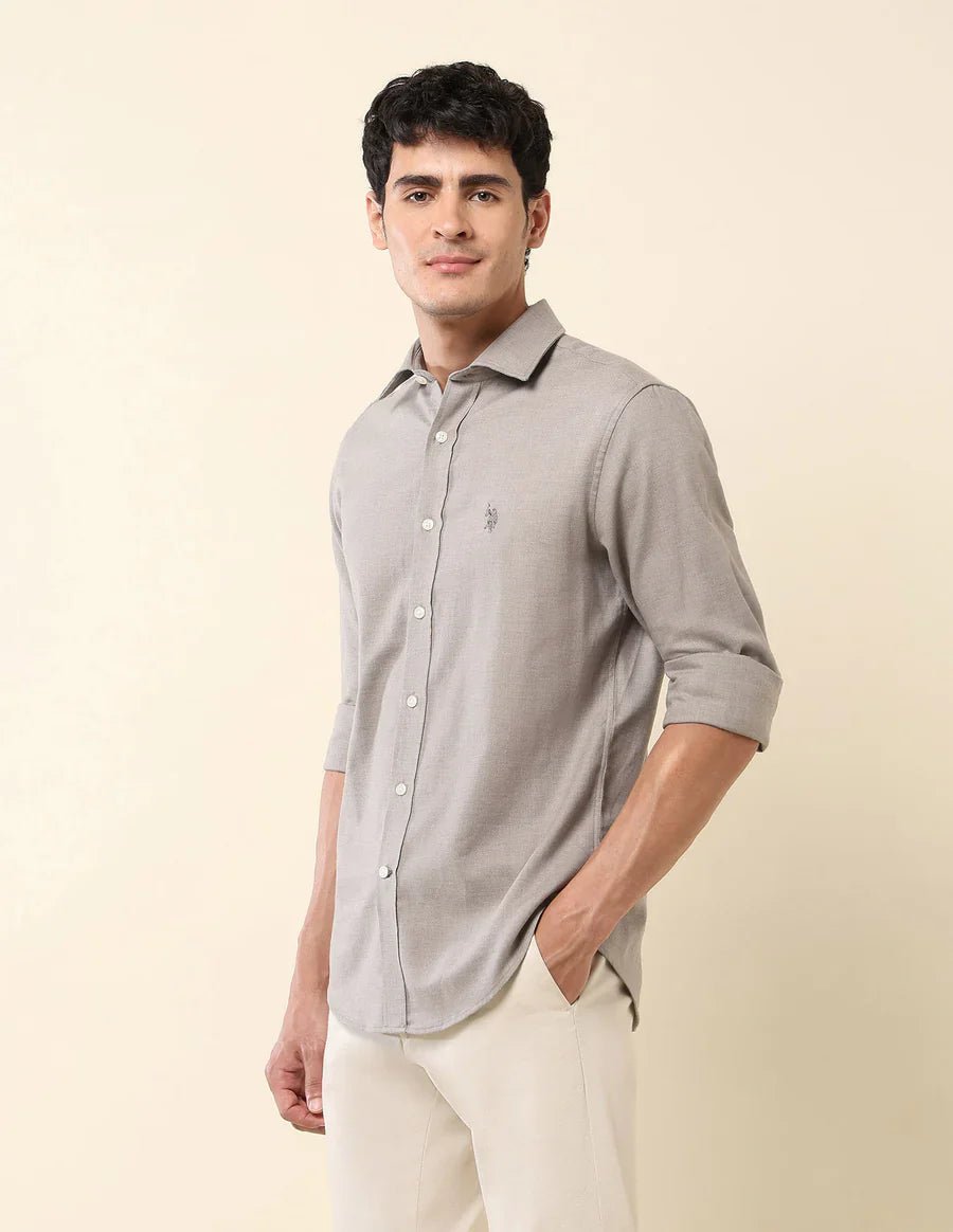 Image of Textured Grey Lenin Cotton Tailored Fit Men's Shirt - South India Shopping Mall