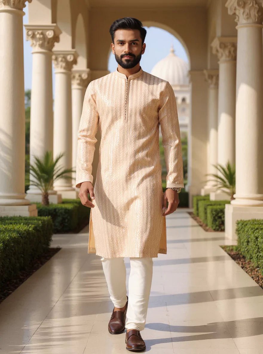 Image of Thread with Embellished work Dusty Colour Raw Silk Kurta Set - South India Shopping Mall