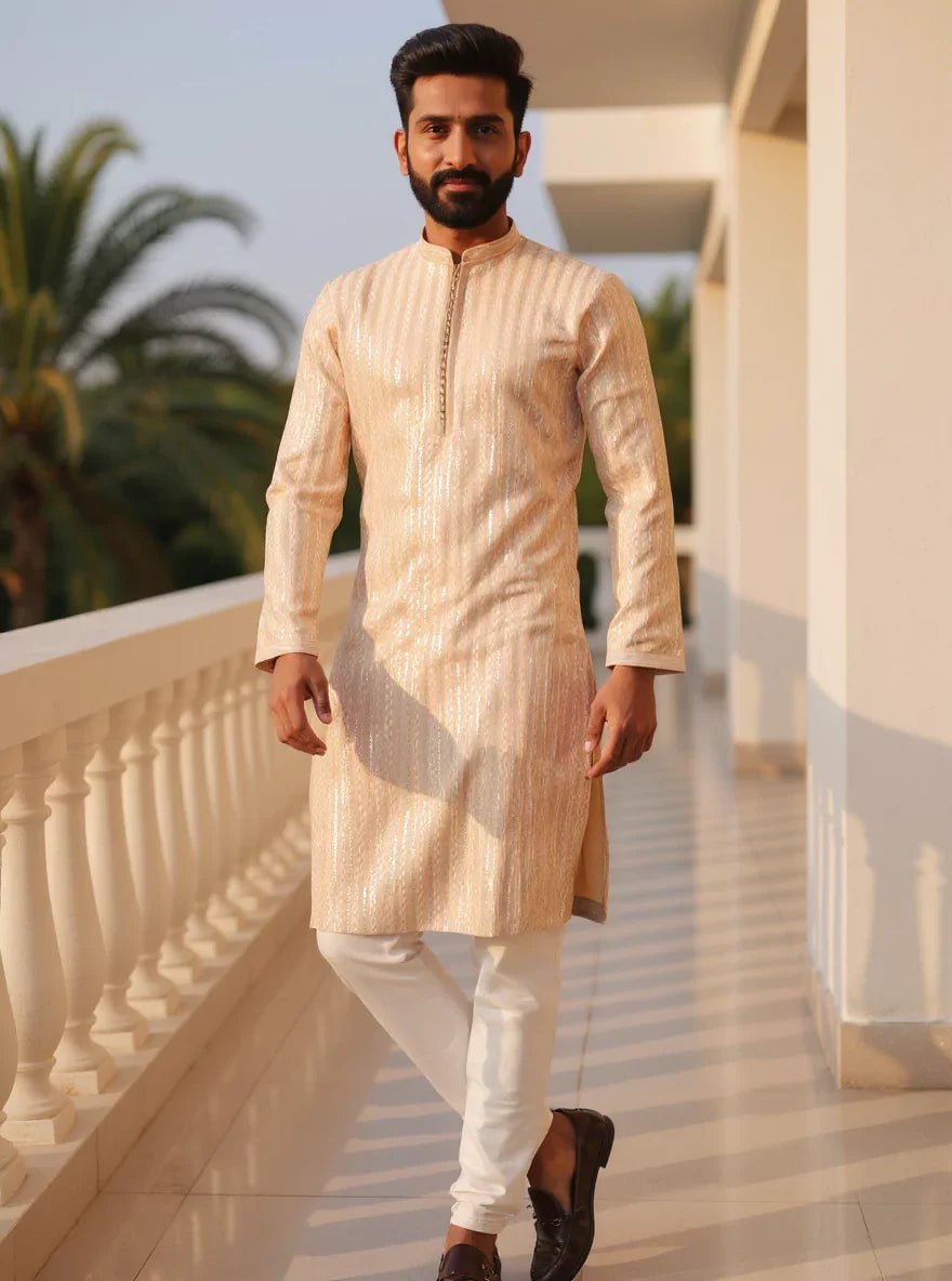 Image of Thread with Embellished work Dusty Colour Raw Silk Kurta Set - South India Shopping Mall