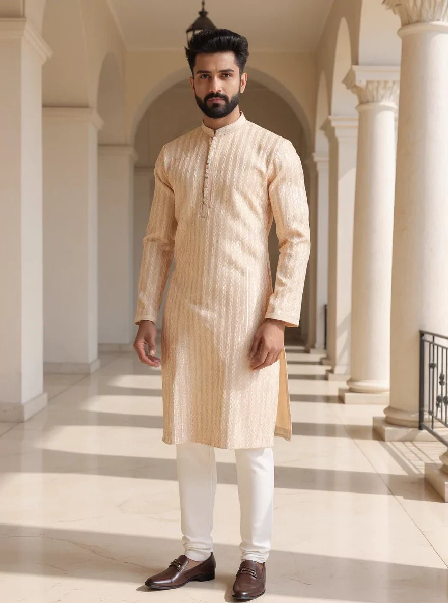 Image of Thread with Embellished work Dusty Colour Raw Silk Kurta Set - South India Shopping Mall