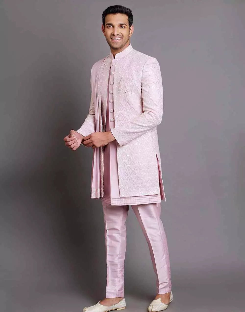 Image of Thread With Embellished Work Raw Silk Indo Open Style With Dupatta - South India Shopping Mall