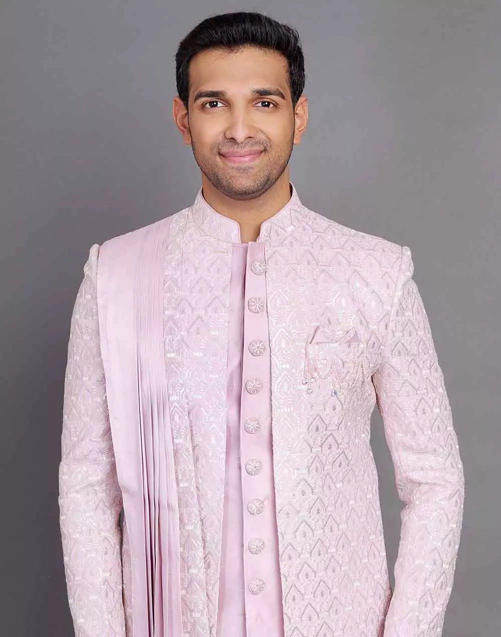 Image of Thread With Embellished Work Raw Silk Indo Open Style With Dupatta - South India Shopping Mall