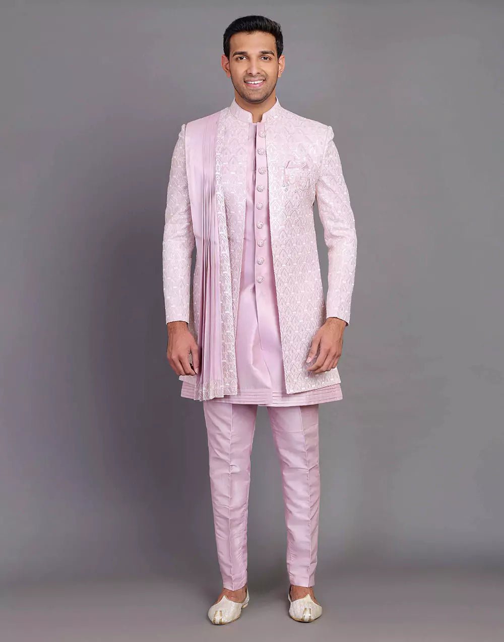 Image of Thread With Embellished Work Raw Silk Indo Open Style With Dupatta - South India Shopping Mall