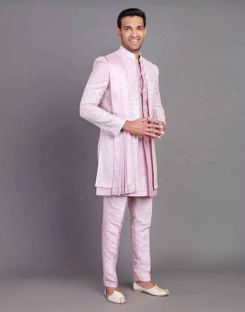 Image of Thread With Embellished Work Raw Silk Indo Open Style With Dupatta - South India Shopping Mall