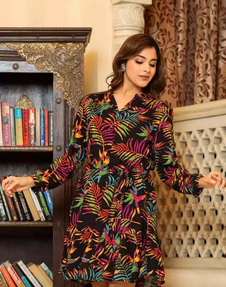 Image of Floral Print Black Coloured Cotton Silk Top