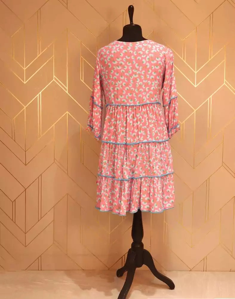 Image of Pink Floral Cotton Printed Tops