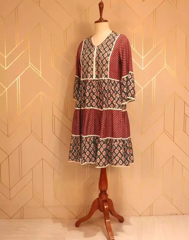 Image of Maroon Colour Beads Work Silk Top