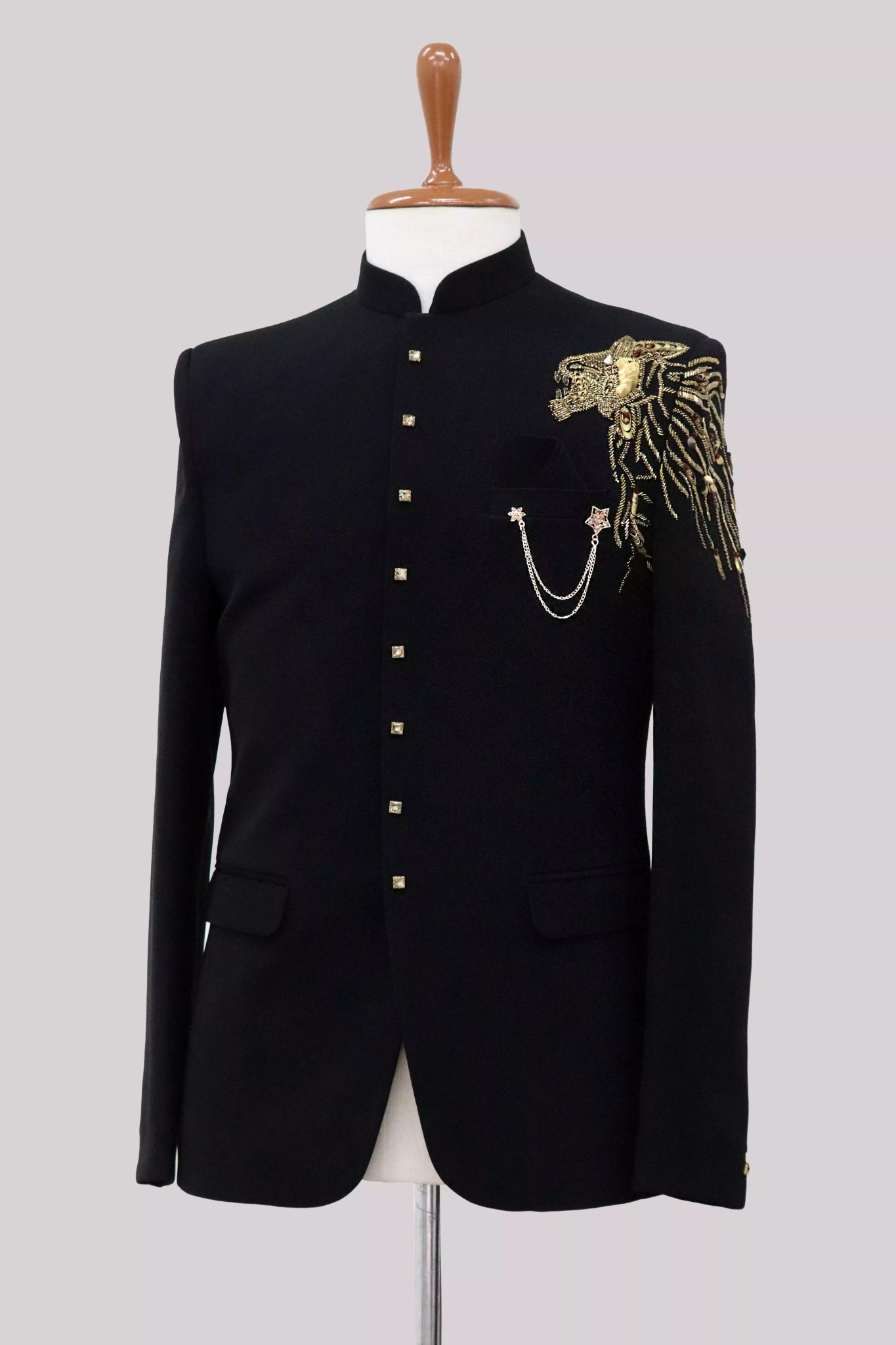 Trendy Lion RRR Style Black Polynosic Cutdana Bandhgala Suit - South India Shopping Mall