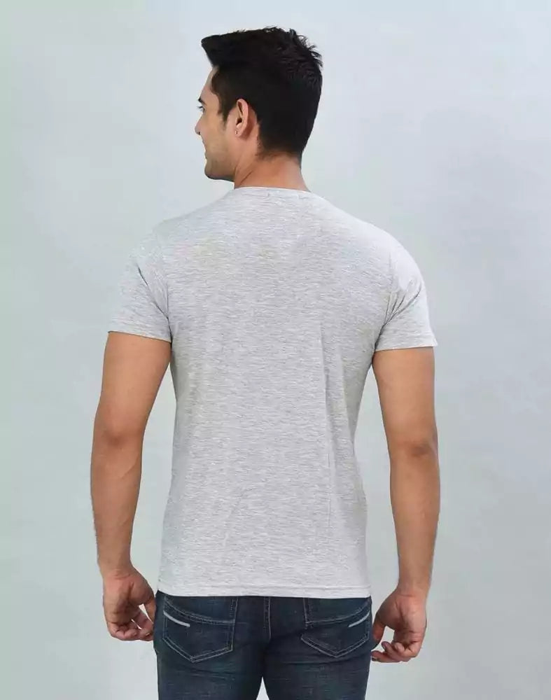 Image of Silver Round-Neck Slim Fit Men T-Shirt