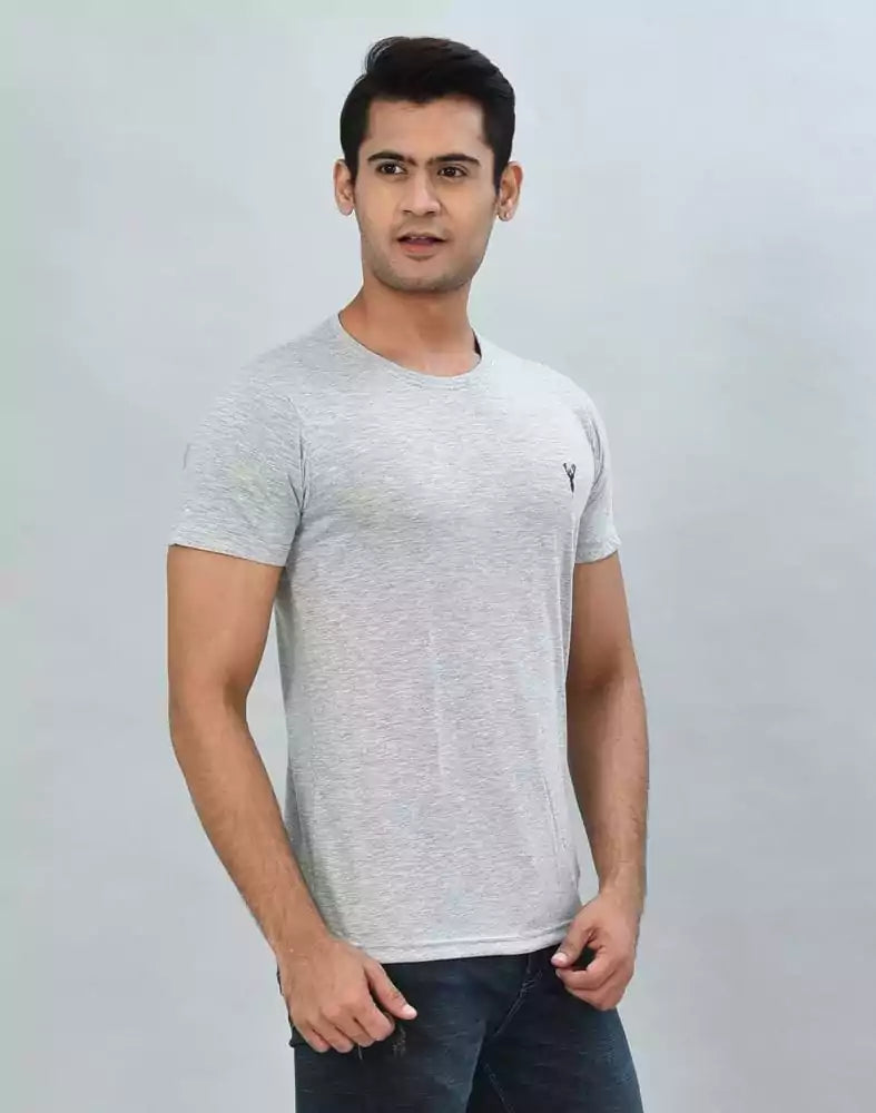 Image of Silver Round-Neck Slim Fit Men T-Shirt