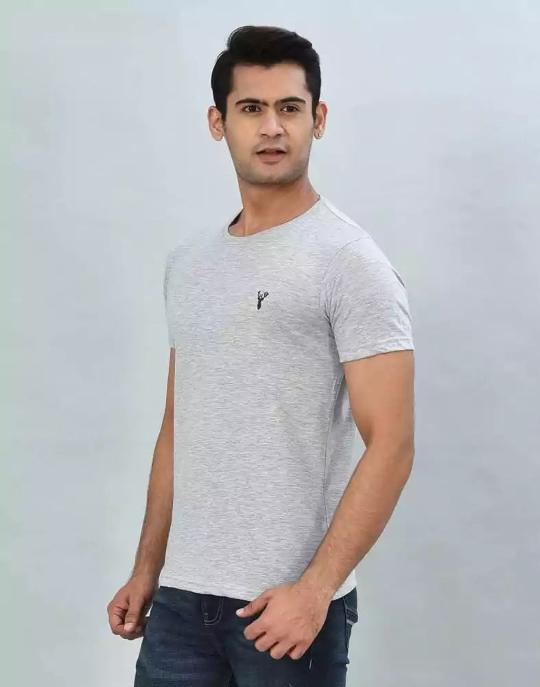 Image of Silver Round-Neck Slim Fit Men T-Shirt