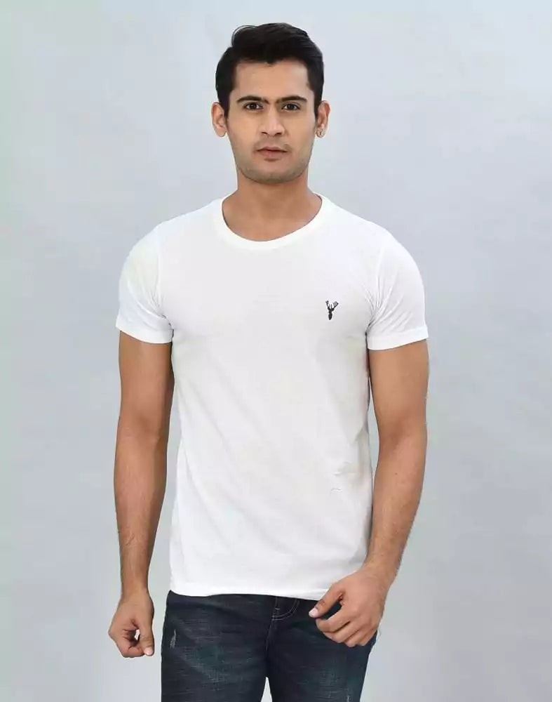 Image of White Round-Neck Slim Fit Men T-Shirt