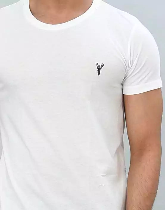 Image of White Round-Neck Slim Fit Men T-Shirt