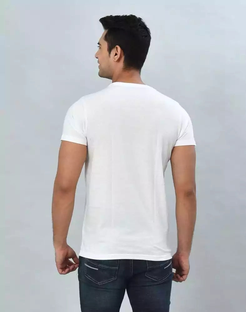 Image of White Round-Neck Slim Fit Men T-Shirt