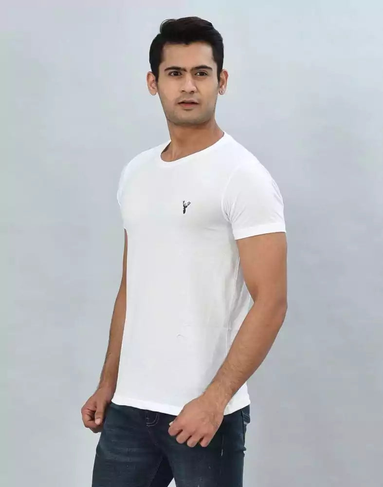 Image of White Round-Neck Slim Fit Men T-Shirt