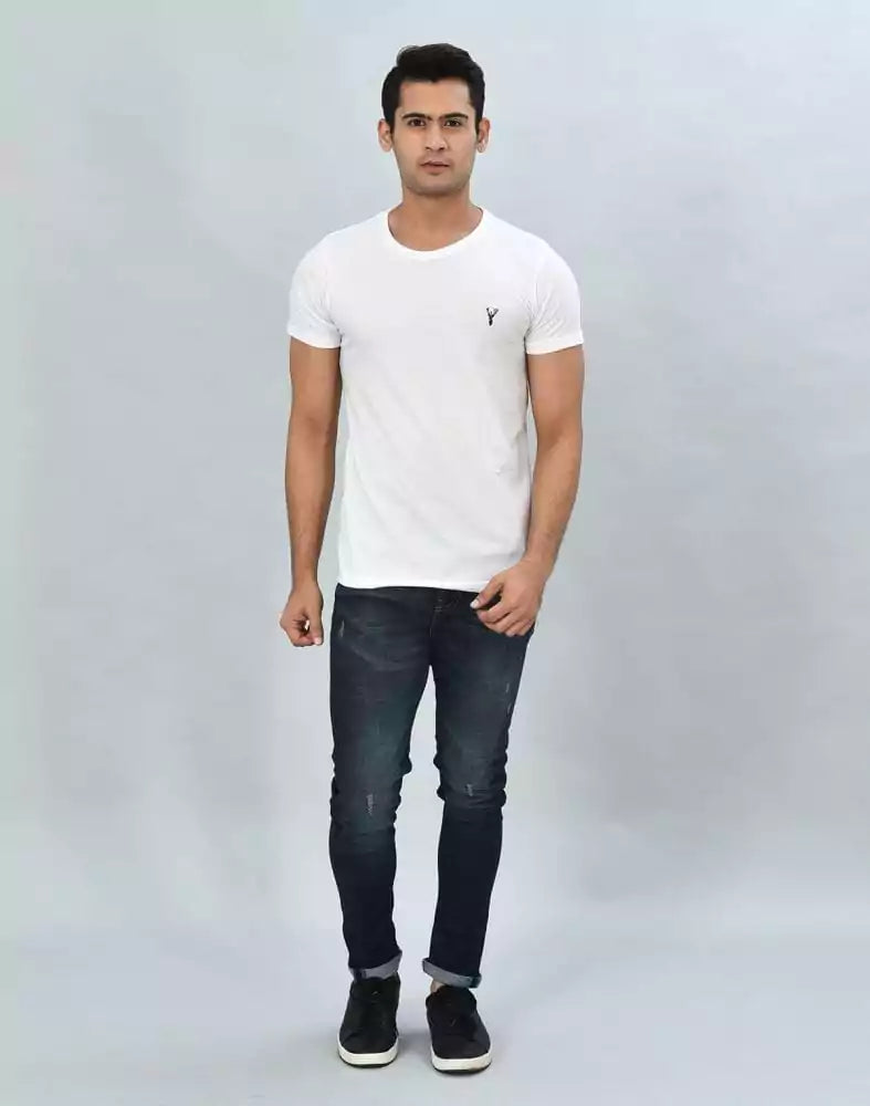Image of White Round-Neck Slim Fit Men T-Shirt