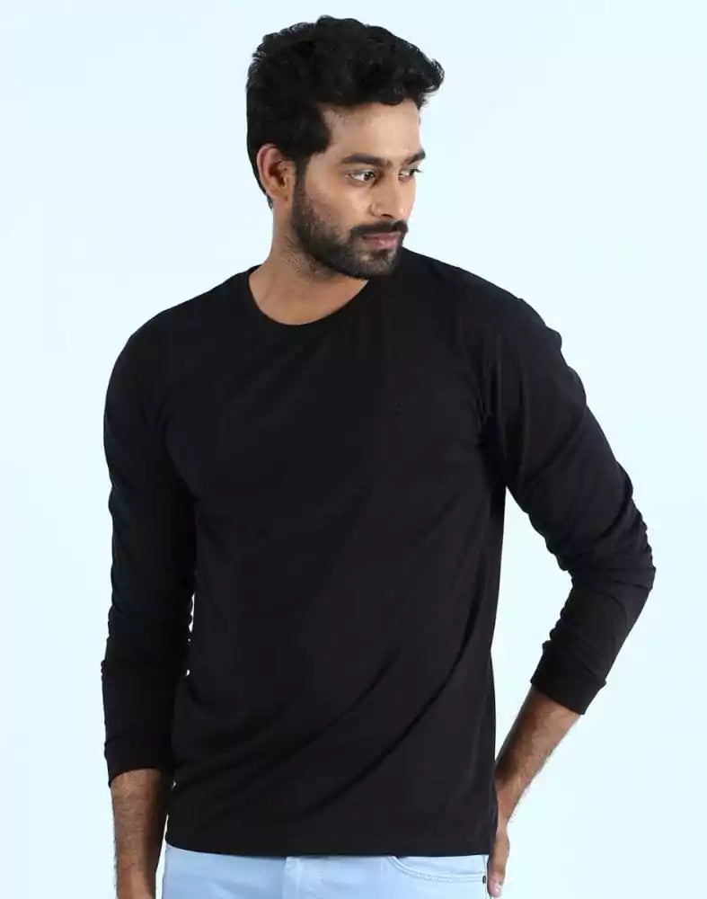 Image of Black Solid Straight Fit Men T-Shirt