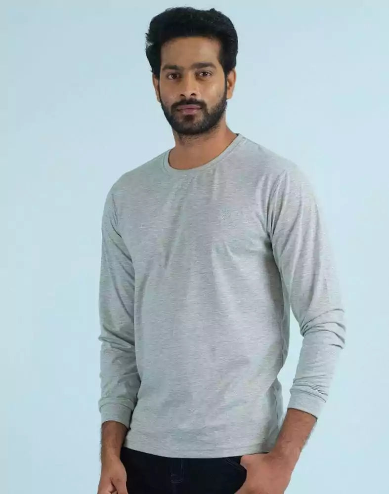 Image of Silver Textured Straight Fit Men T-Shirt