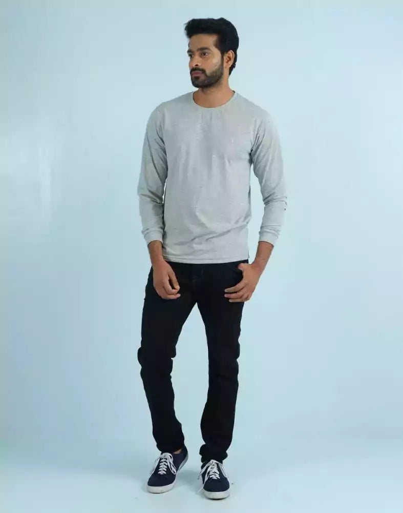 Image of Silver Textured Straight Fit Men T-Shirt
