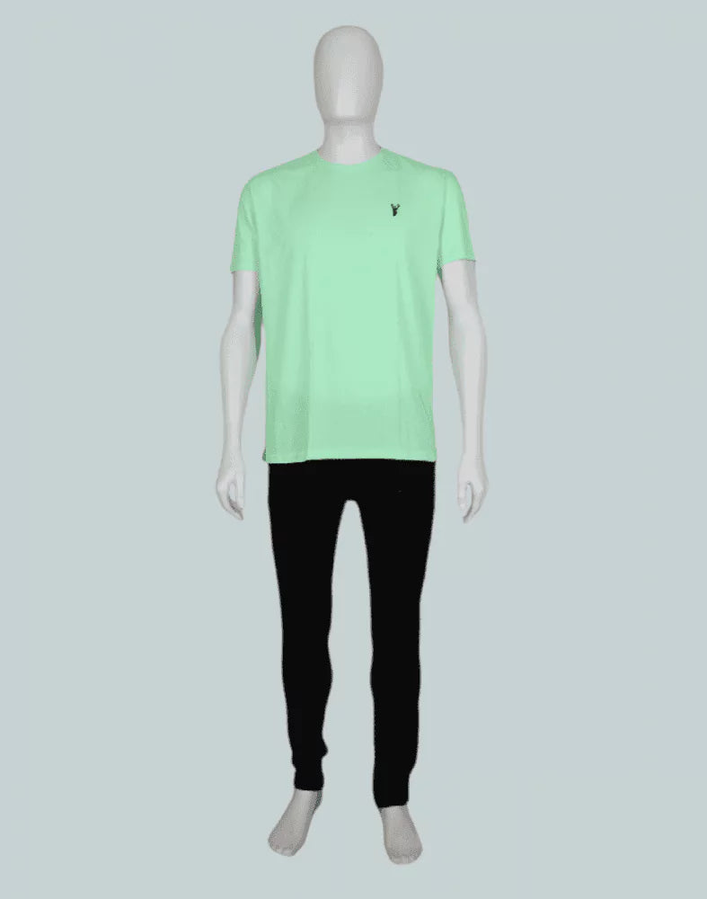 Image of Light Green Plain Cotton Men T-Shirt