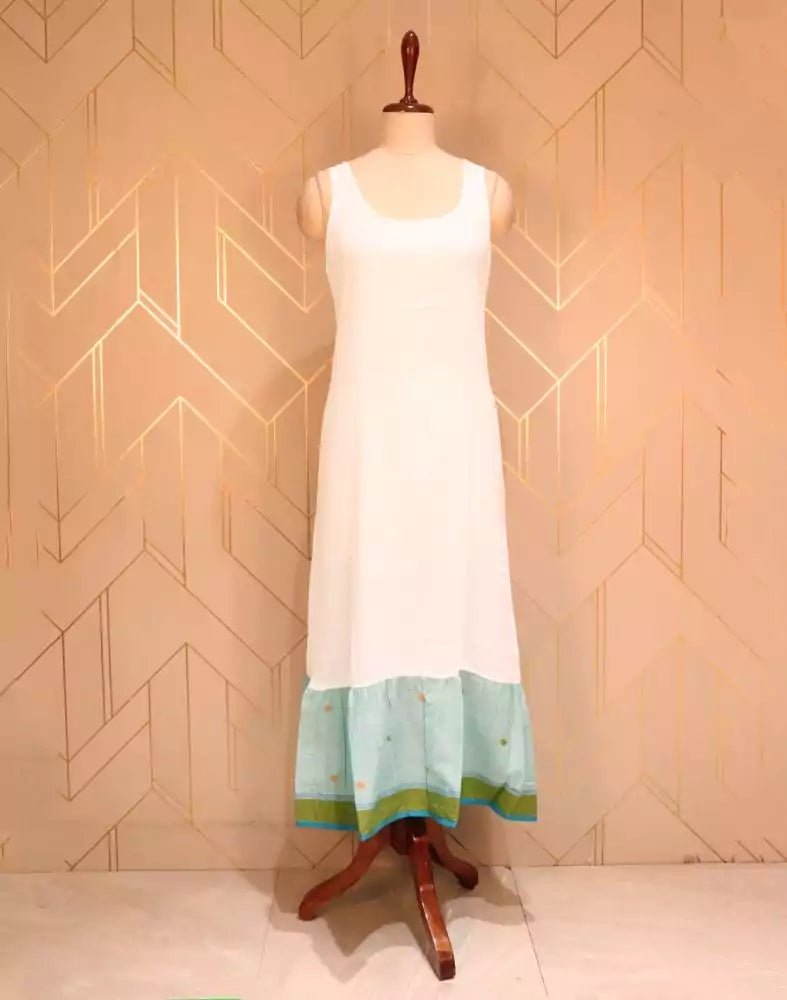 Image of Turquoise Geometric Thread Work Cotton Kurti - South India Shopping Mall