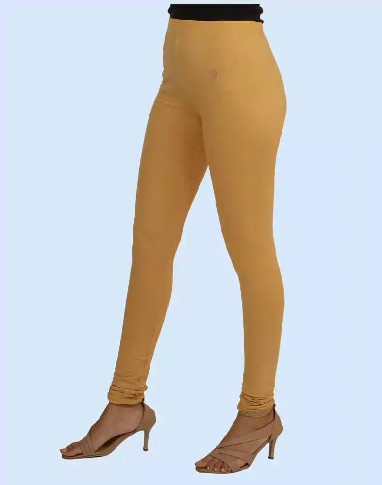 Image of Twin Birds Caramel Custard Cotton Lycra Pencil Cut Women Legging - South India Shopping Mall