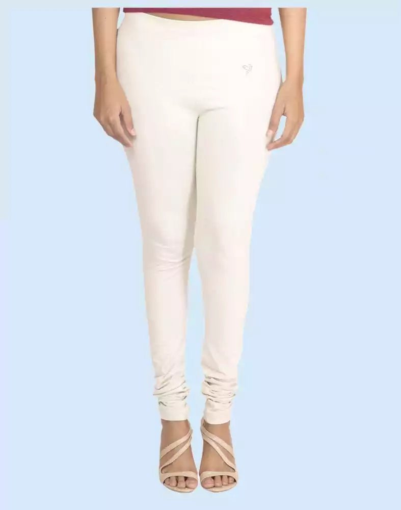 Image of Twin Birds Ivory Snow Cotton Lycra Pencil Cut Women Legging - South India Shopping Mall