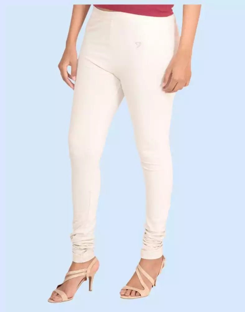 Image of Twin Birds Ivory Snow Cotton Lycra Pencil Cut Women Legging - South India Shopping Mall