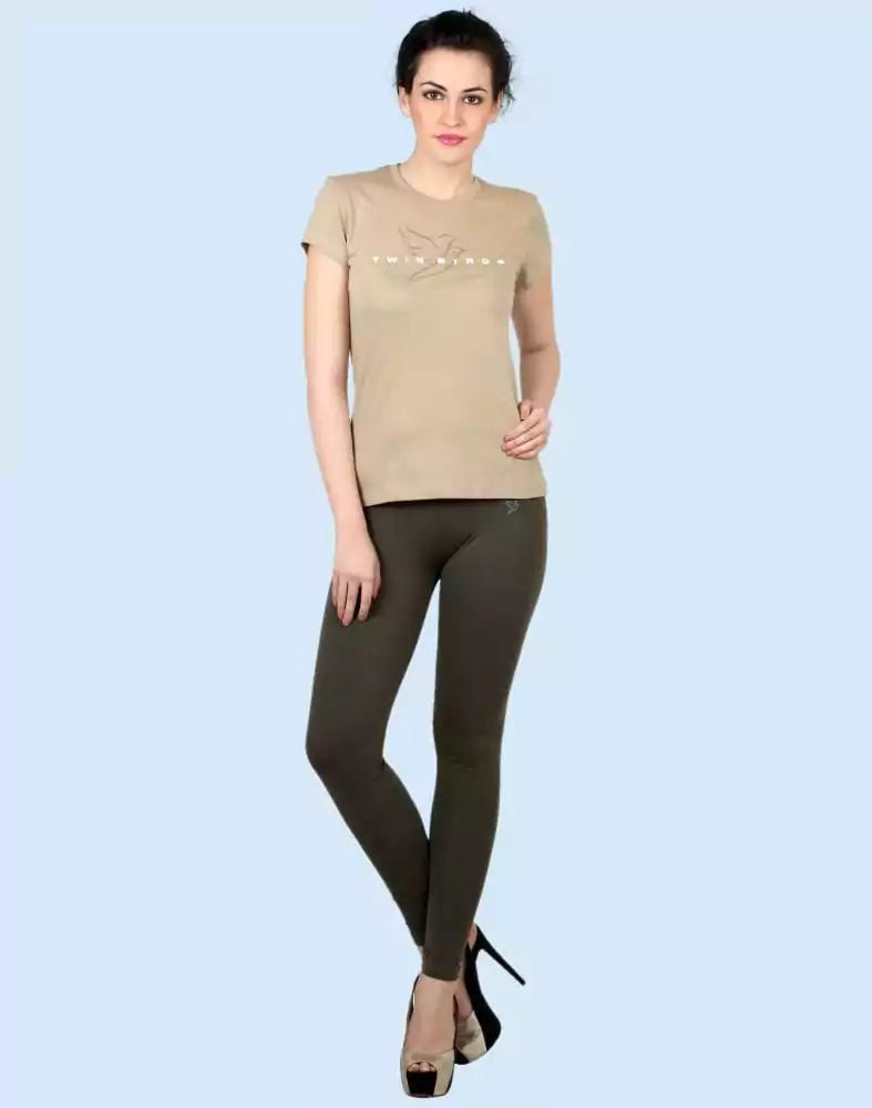 Image of Twin Birds Jungle Green Cotton Lycra Pencil Cut Women Legging - South India Shopping Mall