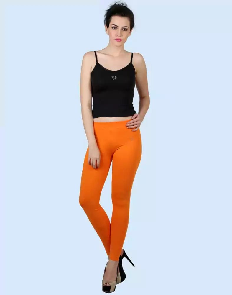 Image of Twin Birds Orange Tango Cotton Lycra Pencil Cut Women Legging - South India Shopping Mall