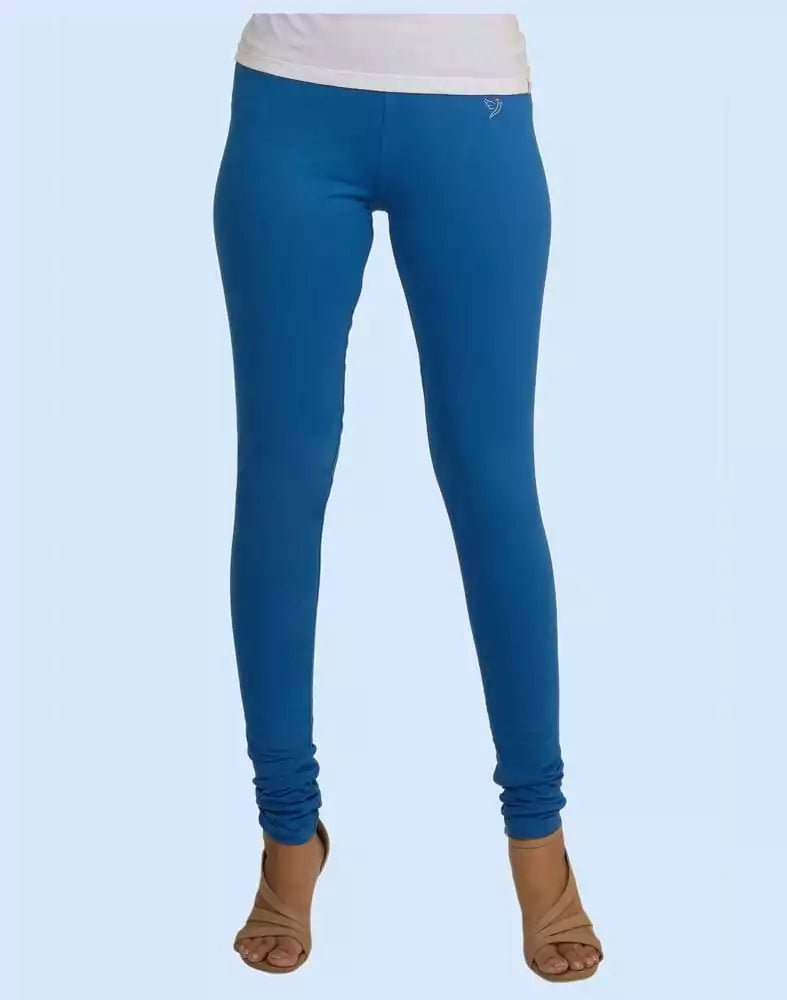 Image of Twin Birds Peacock Blue Cotton Lycra Pencil Cut Women Legging - South India Shopping Mall