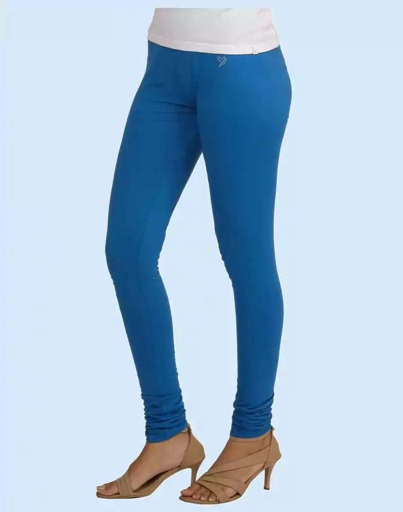 Image of Twin Birds Peacock Blue Cotton Lycra Pencil Cut Women Legging - South India Shopping Mall