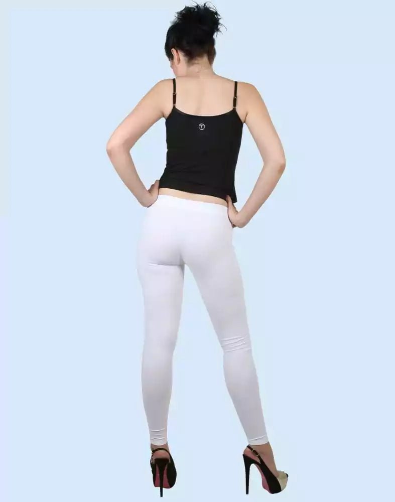 Image of Twin Birds Pearl White Cotton Lycra Pencil Cut Women Legging - South India Shopping Mall