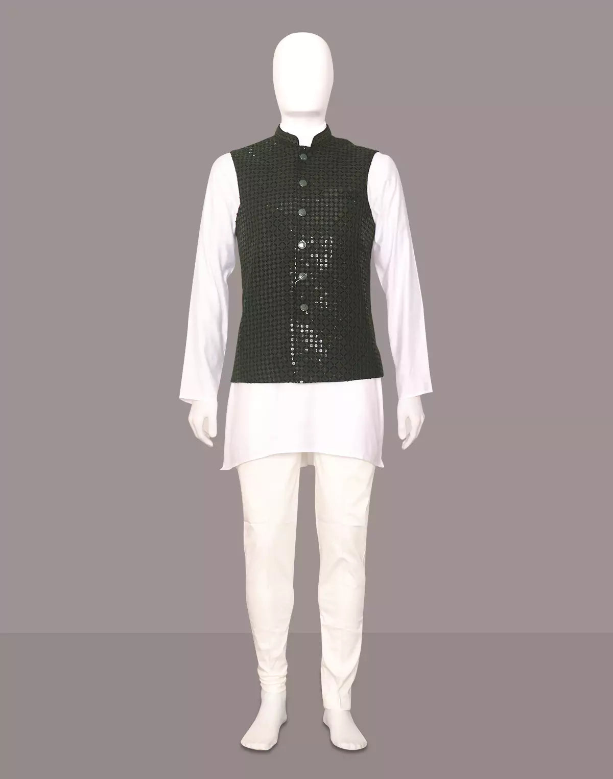 Image of Mehendi Self Design Lucknowi Chikankari work Waistcoat