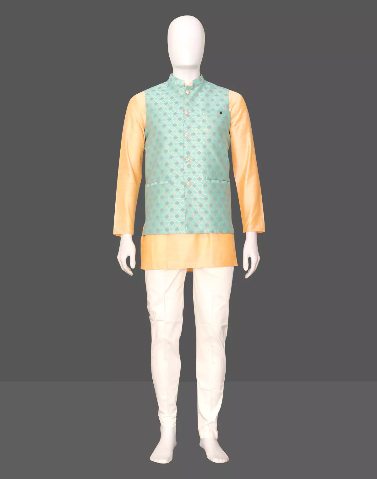 Image of Pista Floral Imperial Jaal Cotton Silk Waistcoat